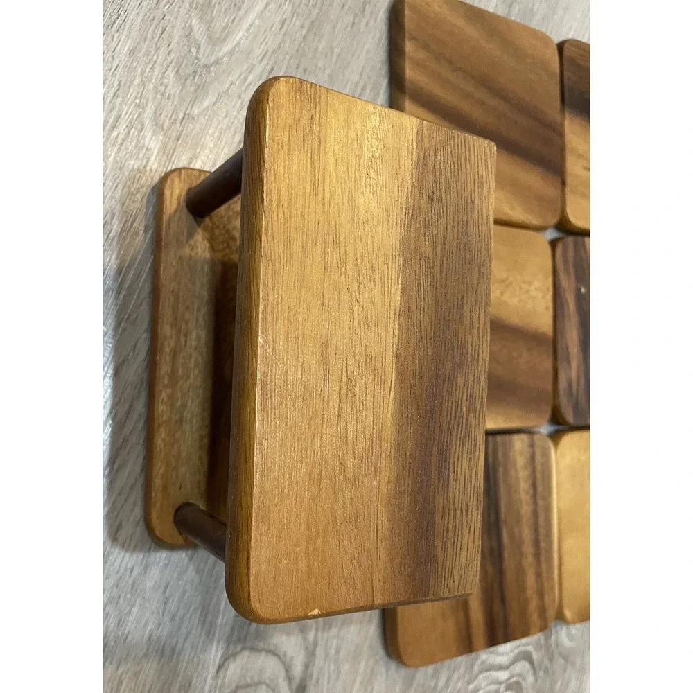 Six Wooden Coaster Set Square Holder